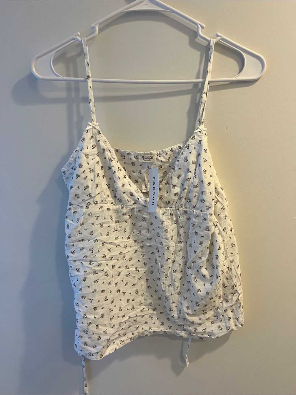 Pacsun White Floral Drawstring Spaghetti Strap Cami